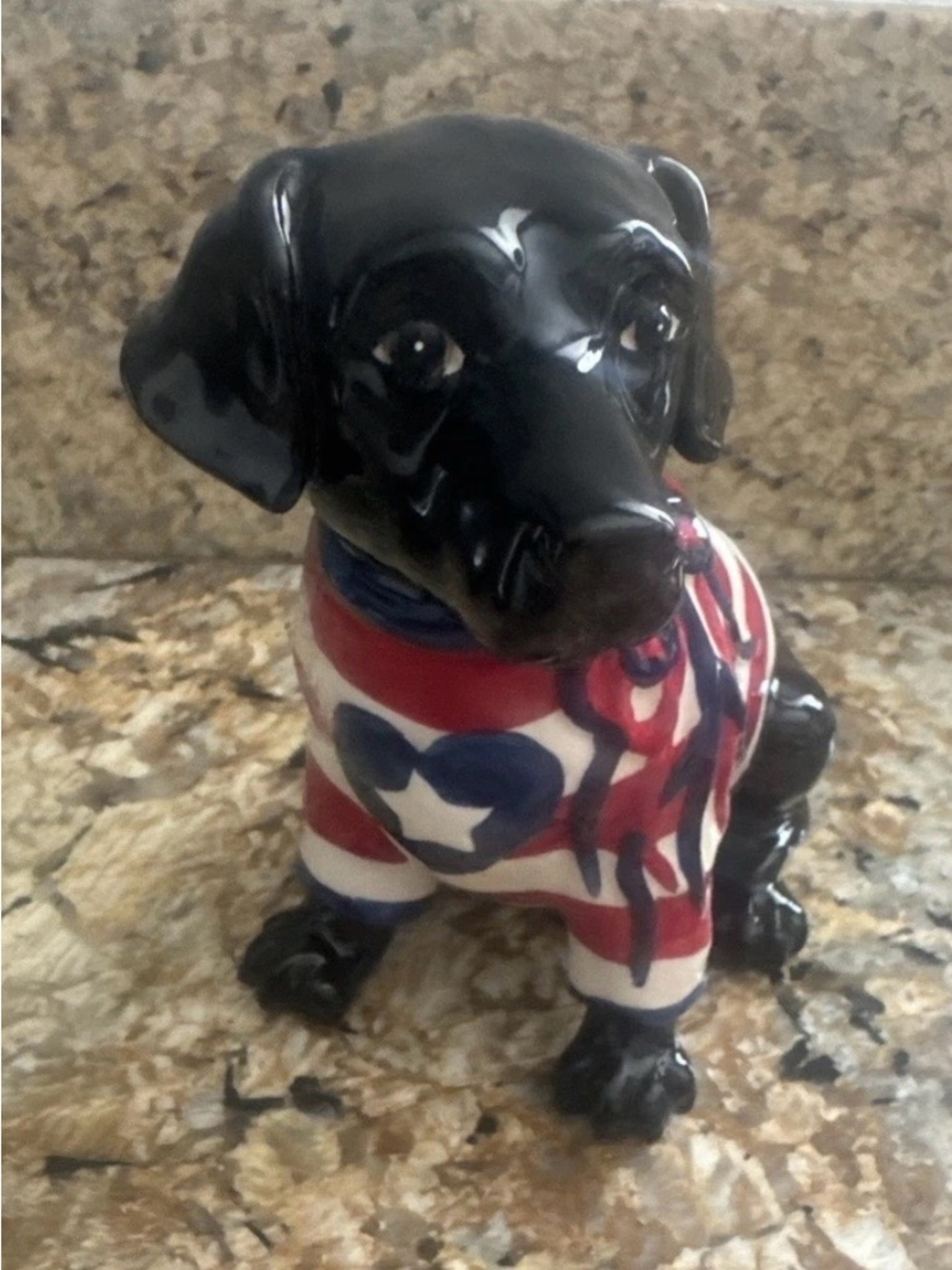 Blue Sky Clayworks Black Ceramic Patriotic Lab Dog Figurine